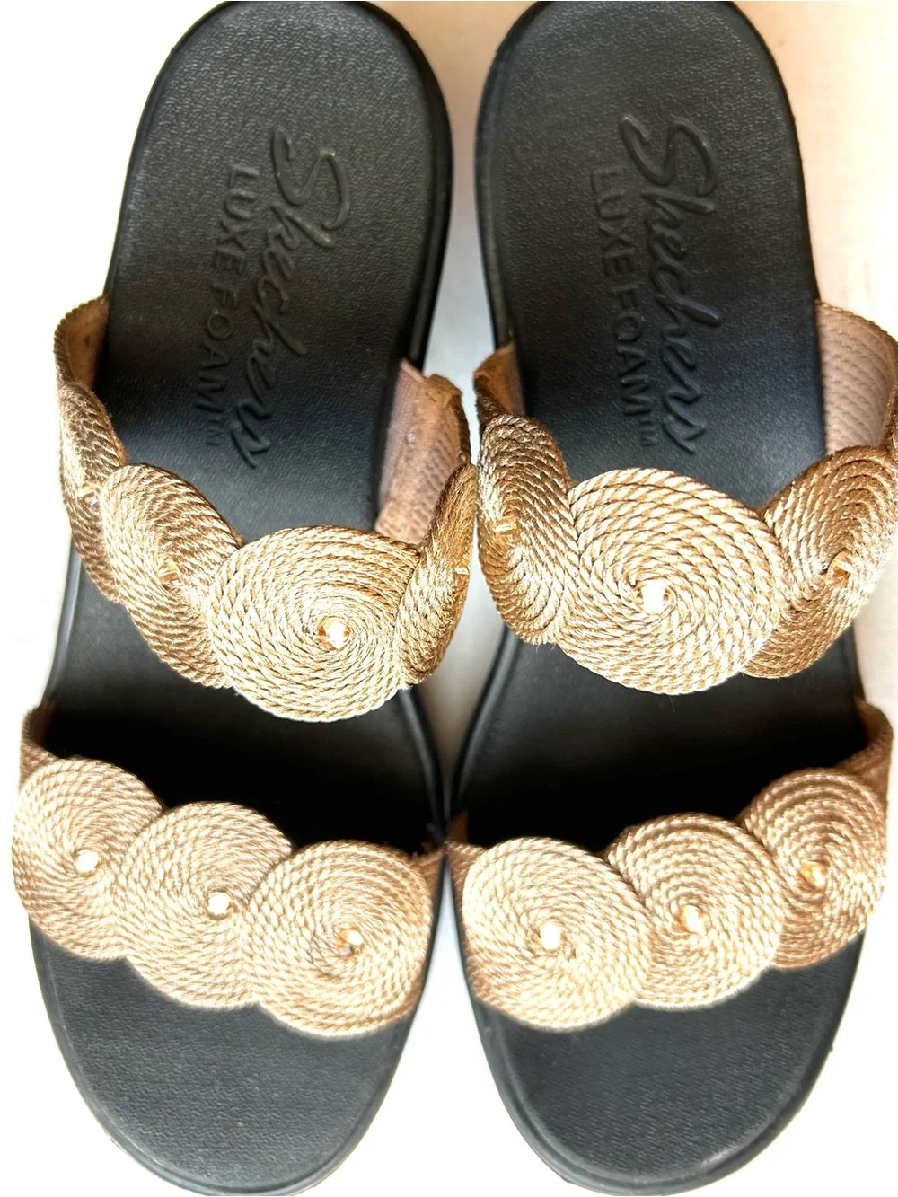 Wedges Slides Two Straps Embellished Slides size 9 Skechers Slides Shoes Gold